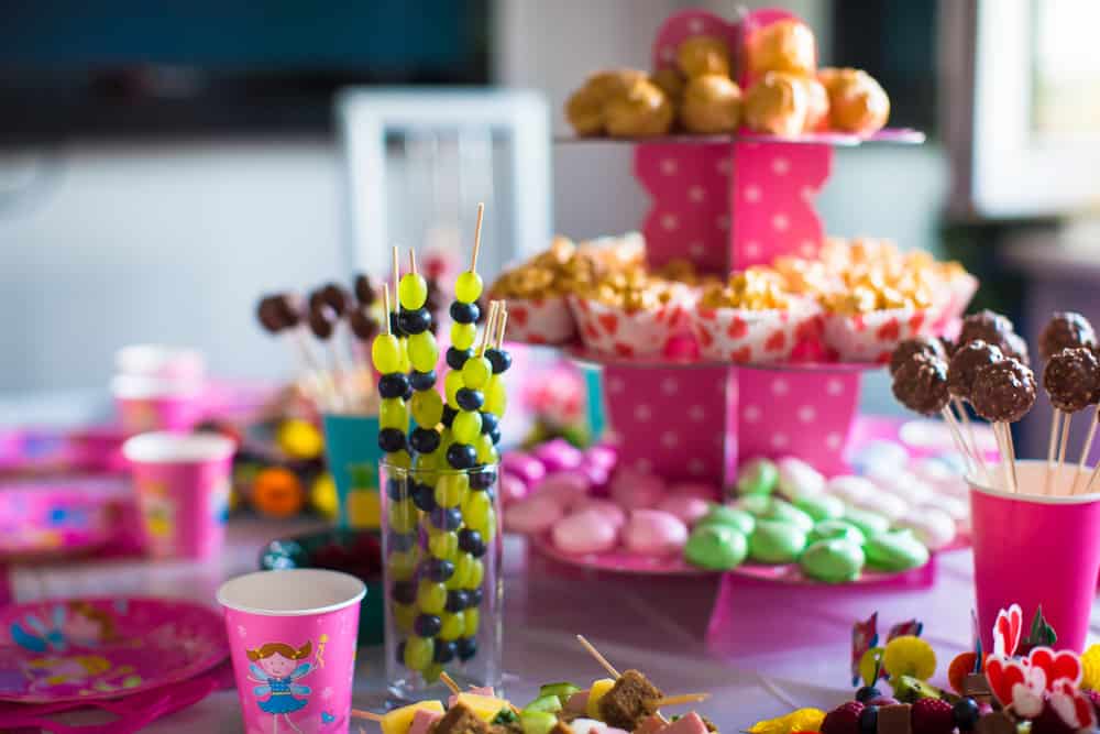 candy and fruit buffet at a baby shower