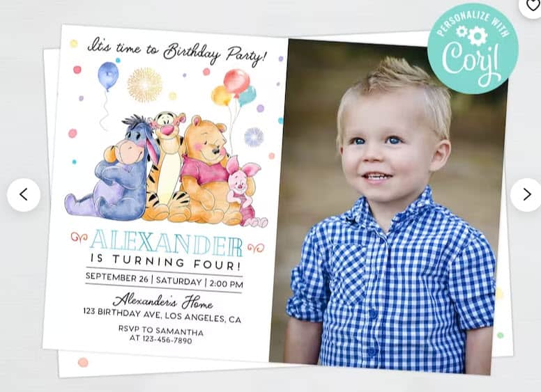 editable photo winnie the poo party invitation