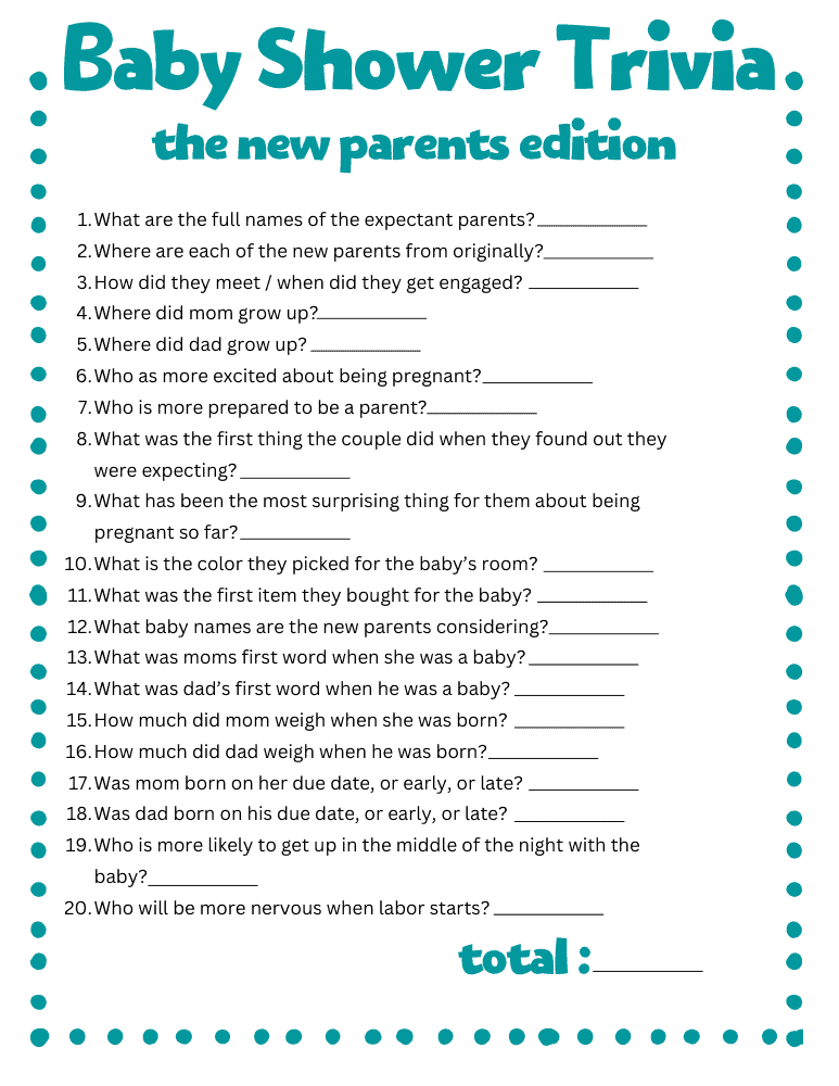 printable baby shower trivia questions about new parents