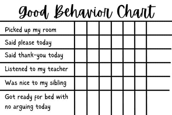 good behavior reward chart for kids