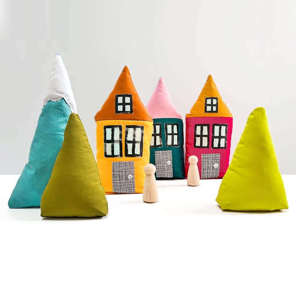 handmade sewn soft village playset for kids