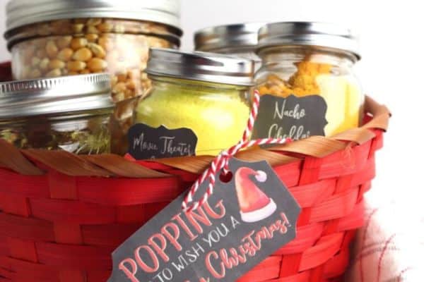 handmade popcorn gift basket for Christmas
