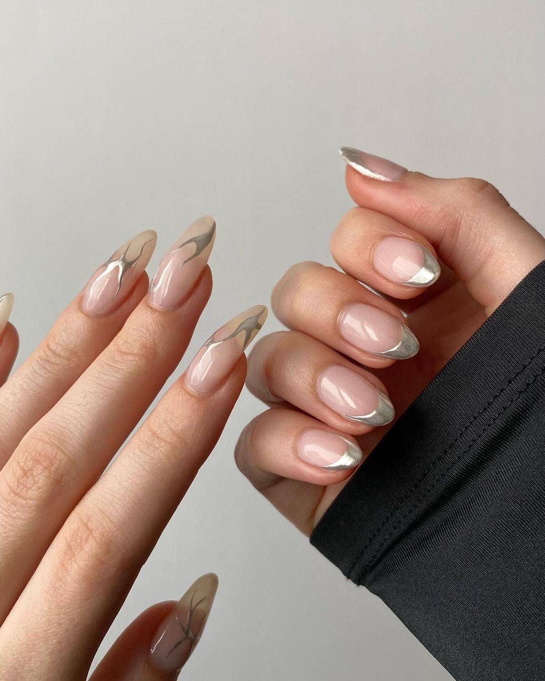 silver chrome minimalist nails