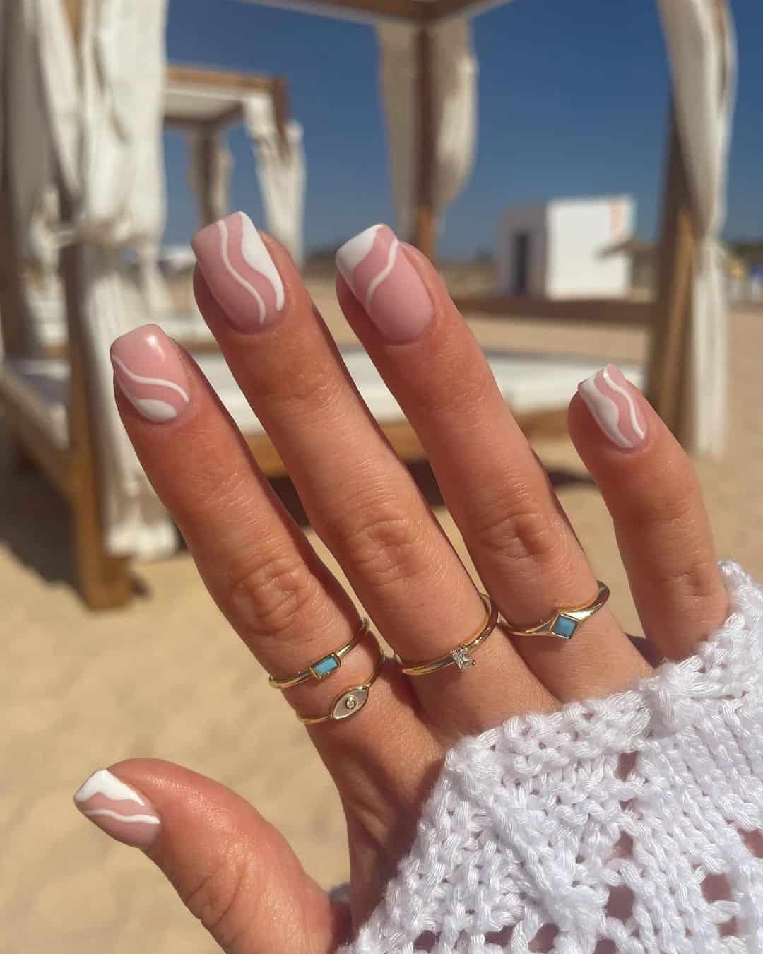 white swirl minimalist nails