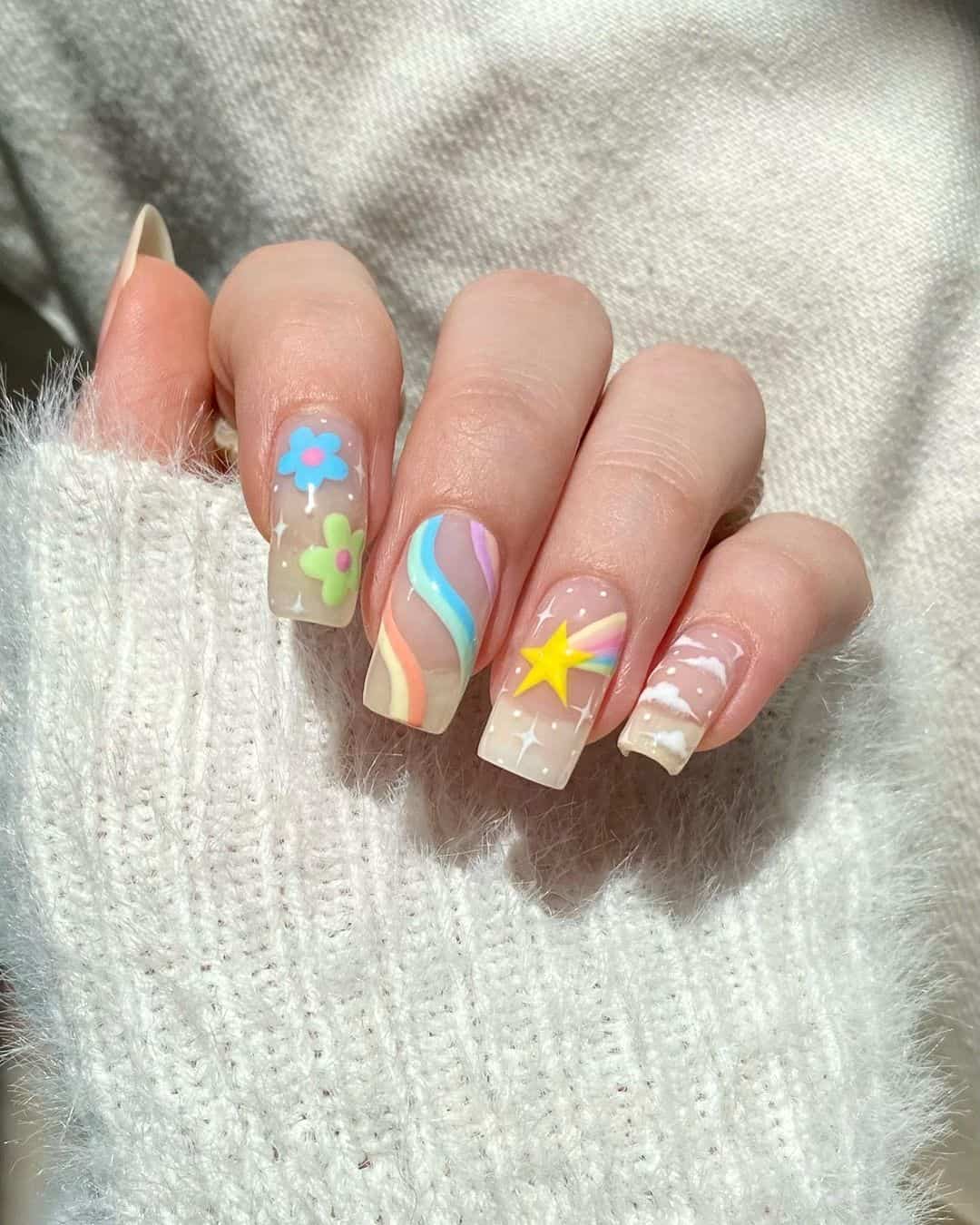 rainbow colored spring nails