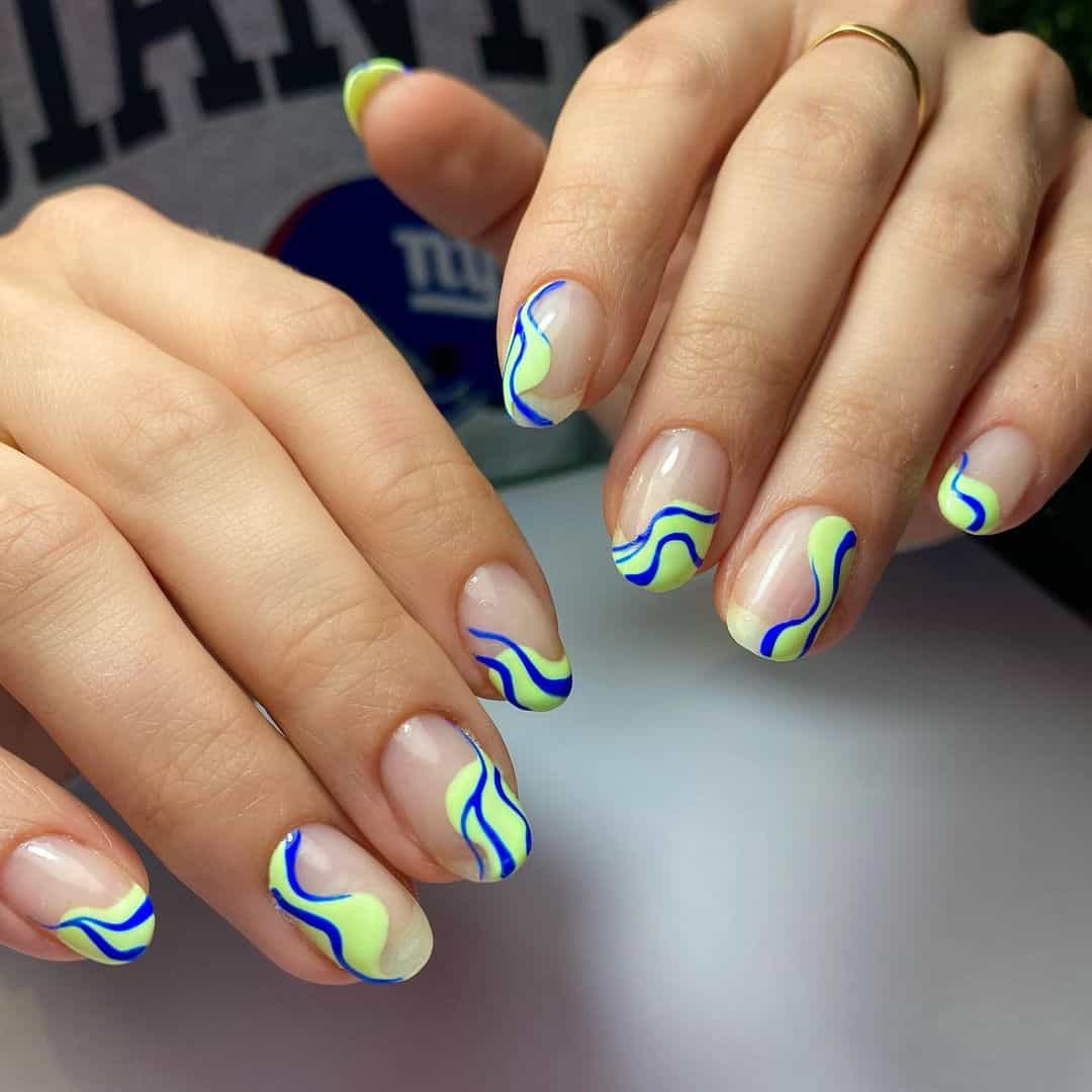 blue and lime green summer nails