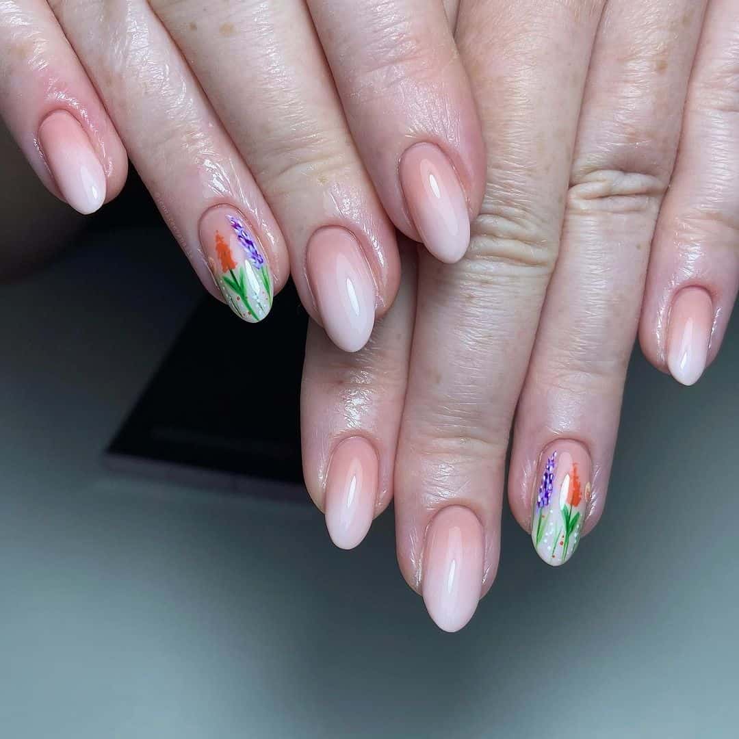 neutral ombre and bulb spring nails