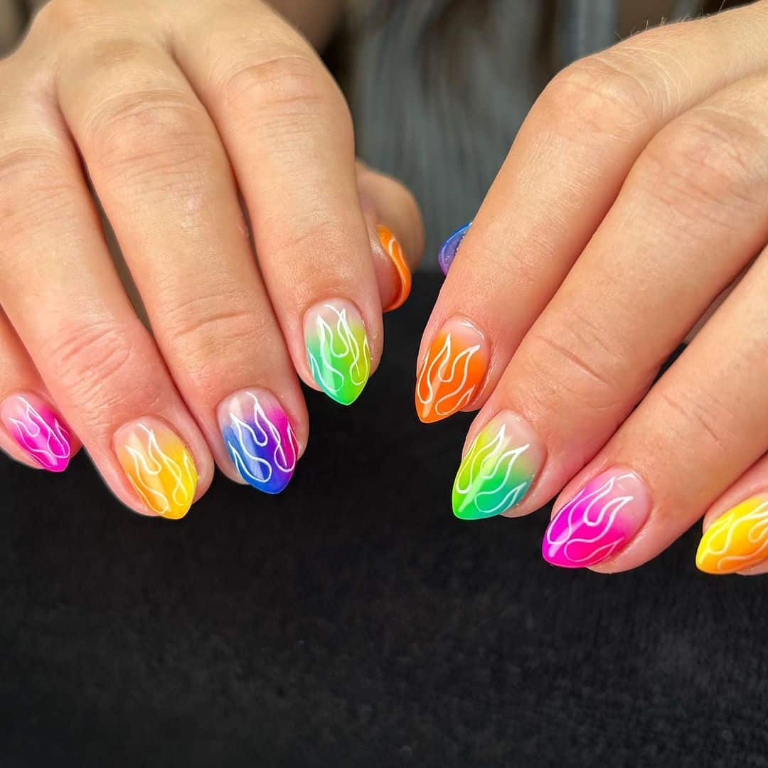 rainbow flames summery nail ideas