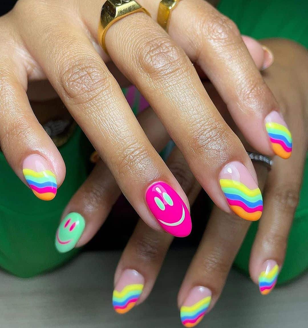 smiley and swirls summer nails