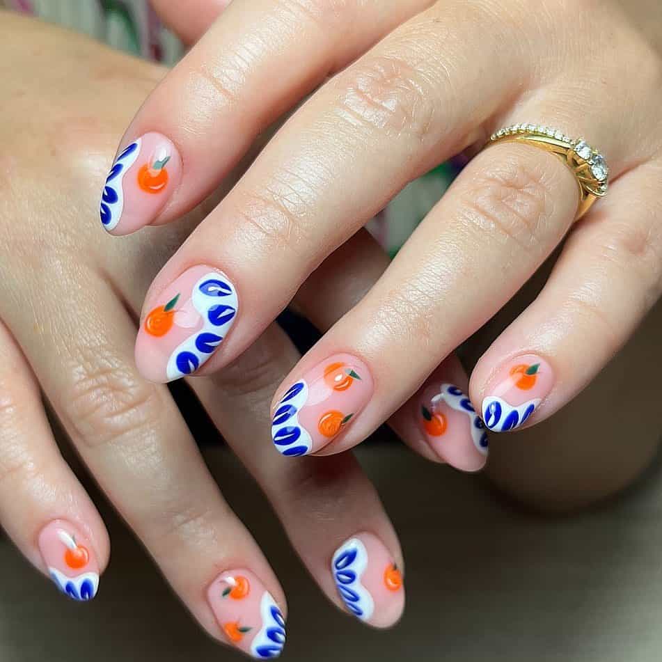 blue and oranges summer nails