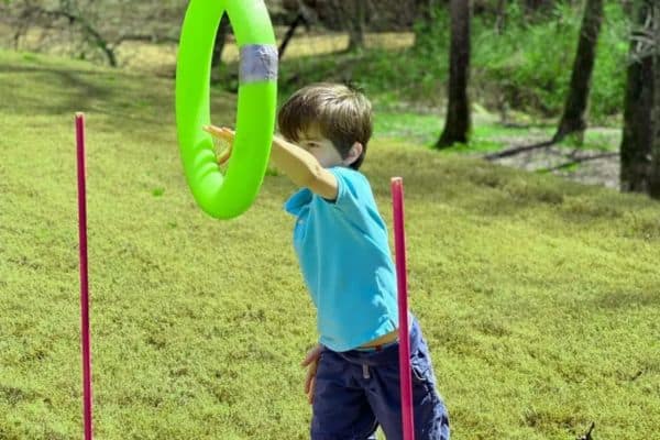 pool noodle ring toss party game for kids outside summer