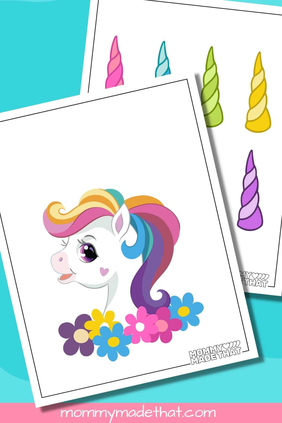 Pin the Horn on the Unicorn (Cute Free Printable) party games for kids