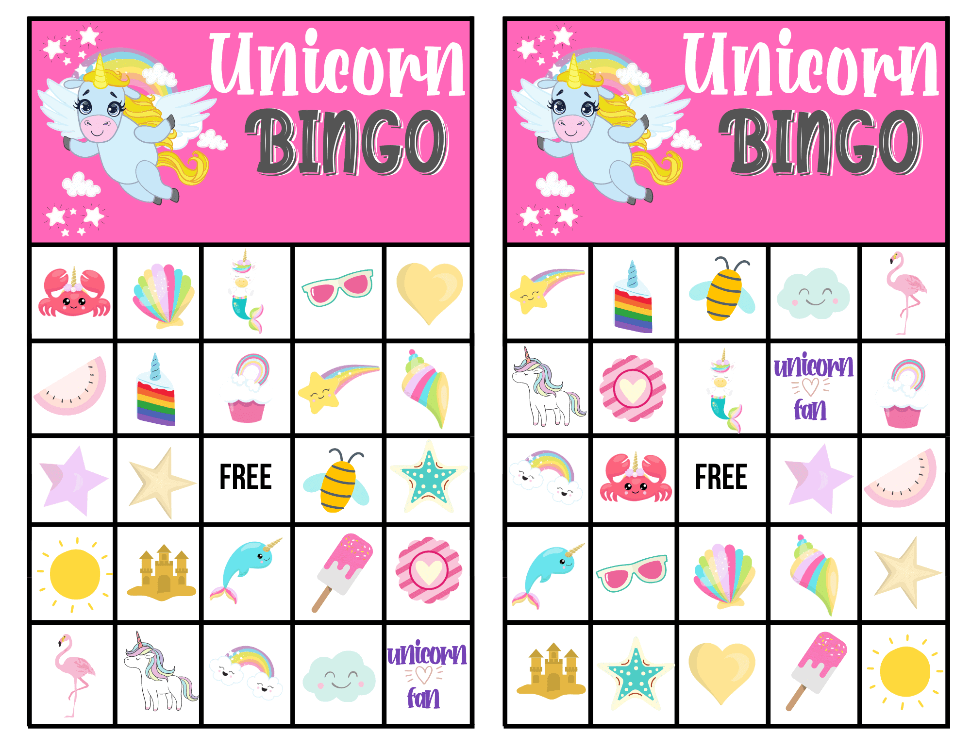 Free Printable Unicorn Bingo Game