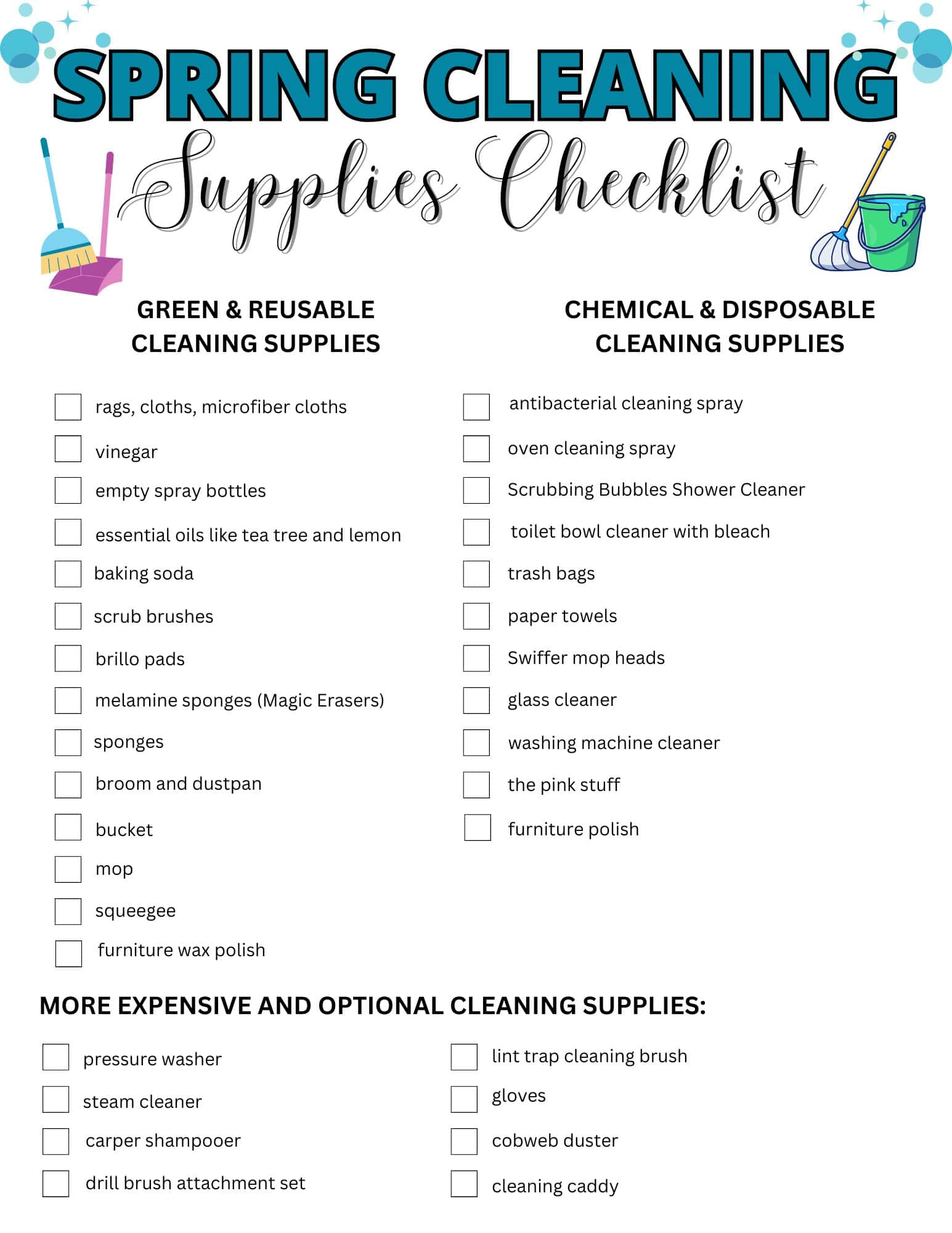 spring cleaning supplies checklist free printablw