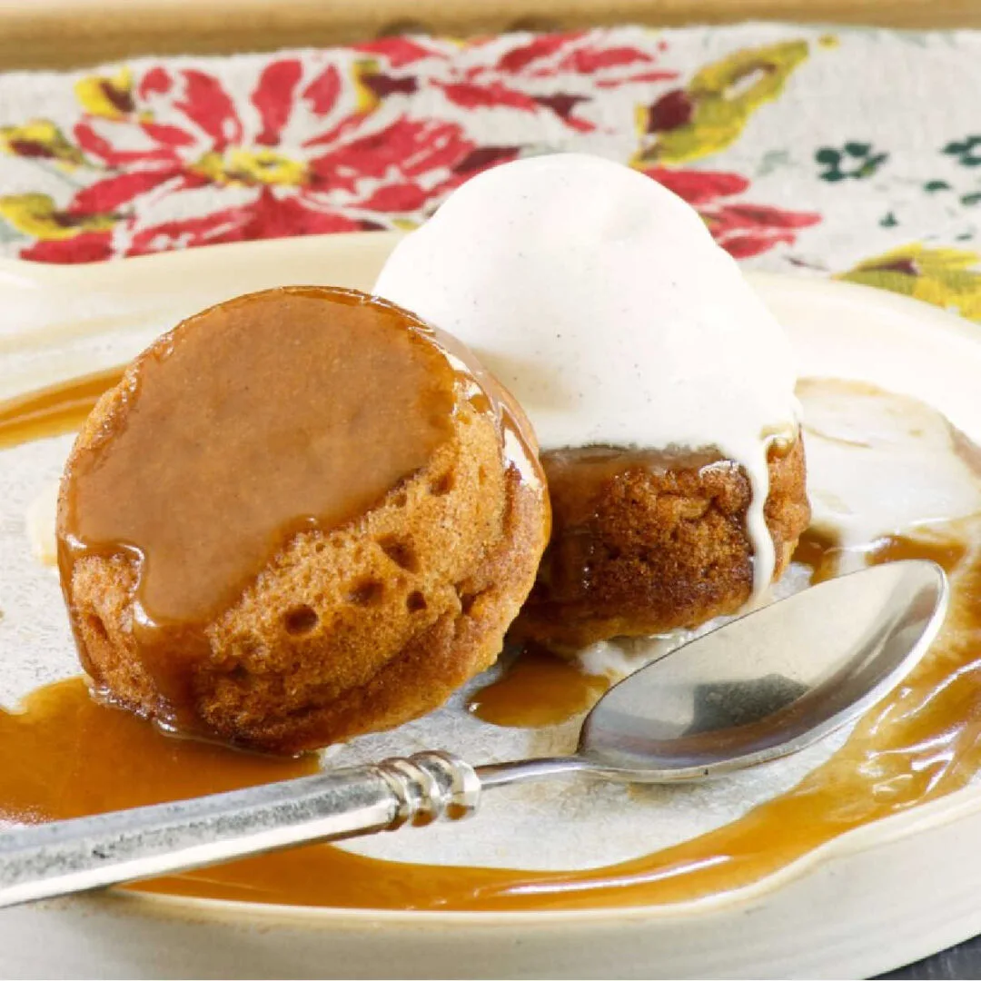 Mini Sweet Potato Cakes with Sticky Caramel Sauce