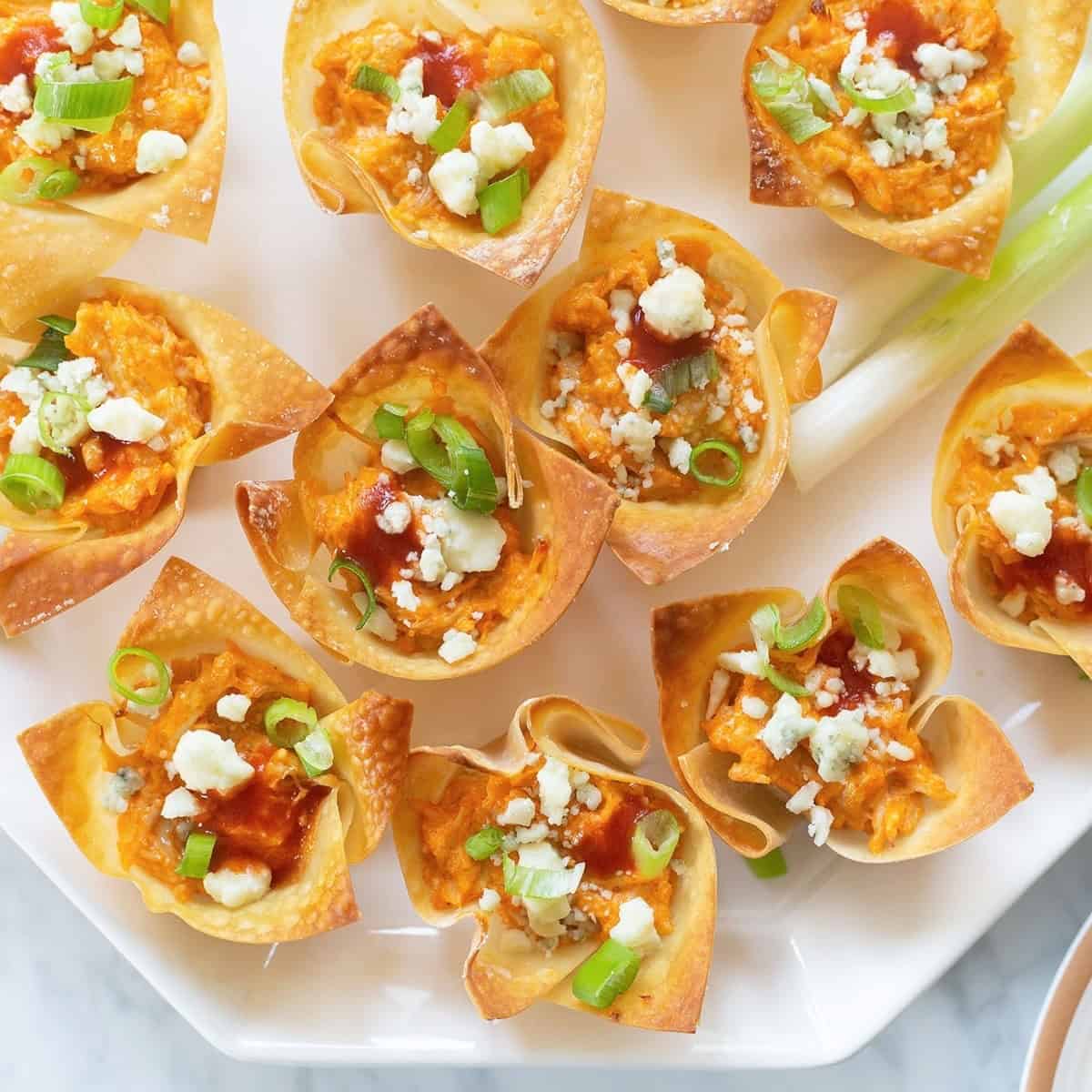 Buffalo Chicken Wonton Cups