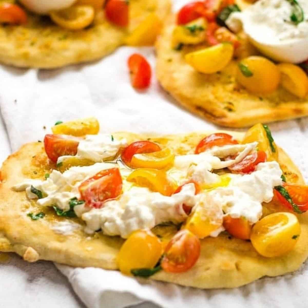 Burrata Pizza With Cherry Tomatoes Garlic Butter