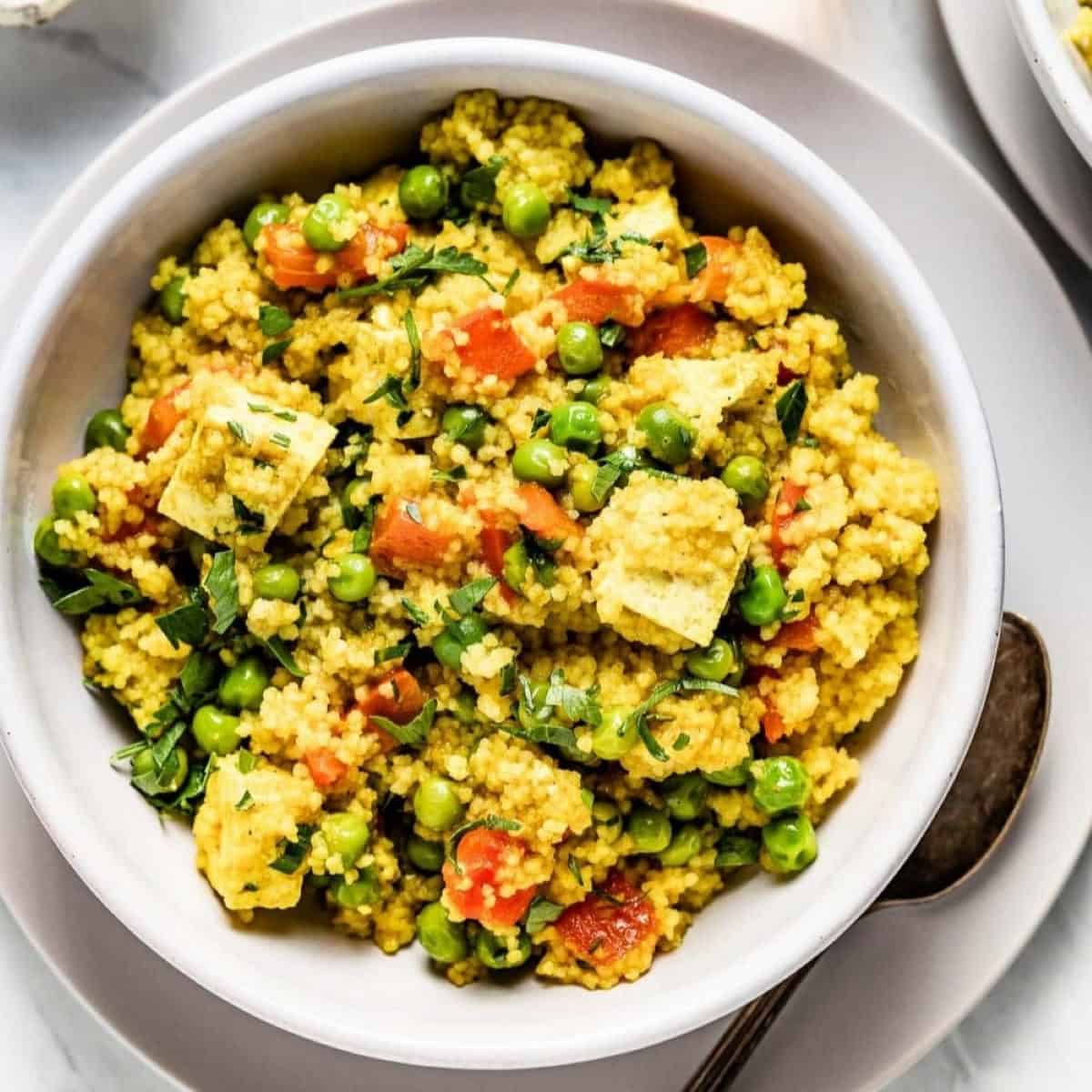 Curried Couscous Roasted Red Pepper Peas Tofu