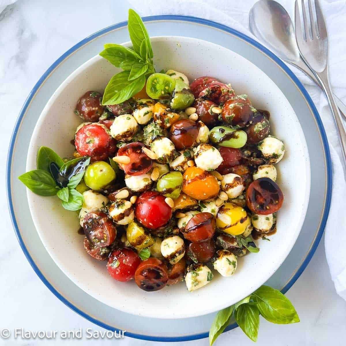 Easy Pesto Caprese Salad With Cherry Tomatoes