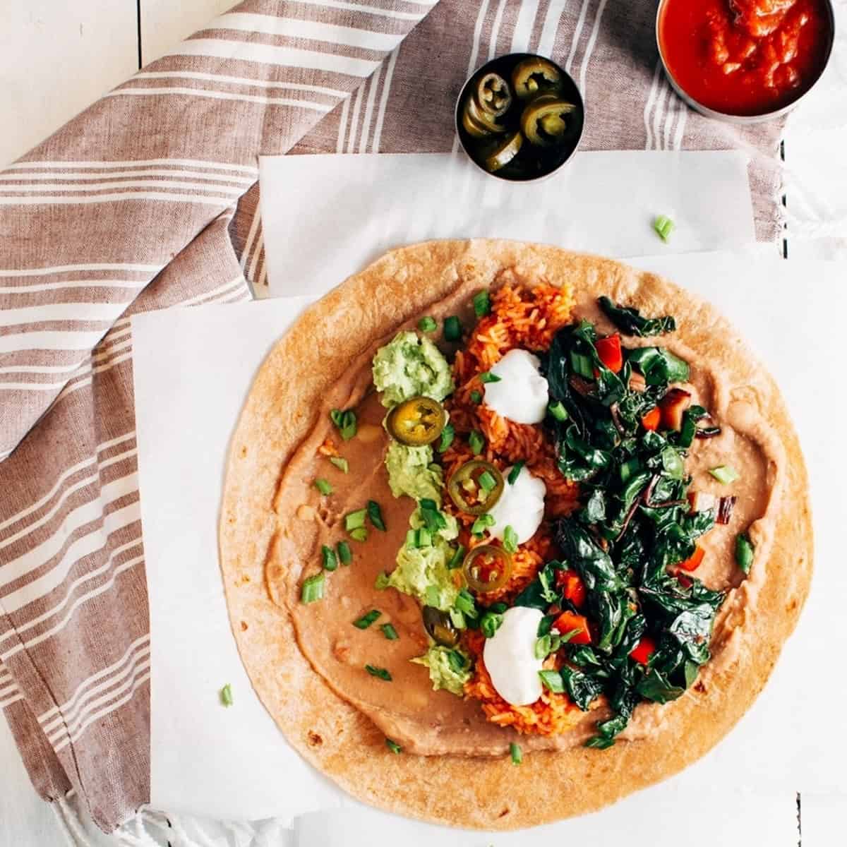 Greens Mexican Rice Refried Bean Burritos