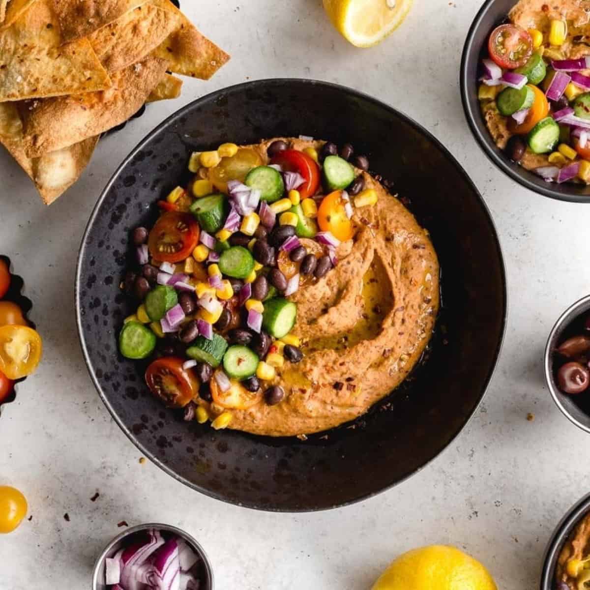 Roasted Red Pepper And Black Bean Hummus Bowls