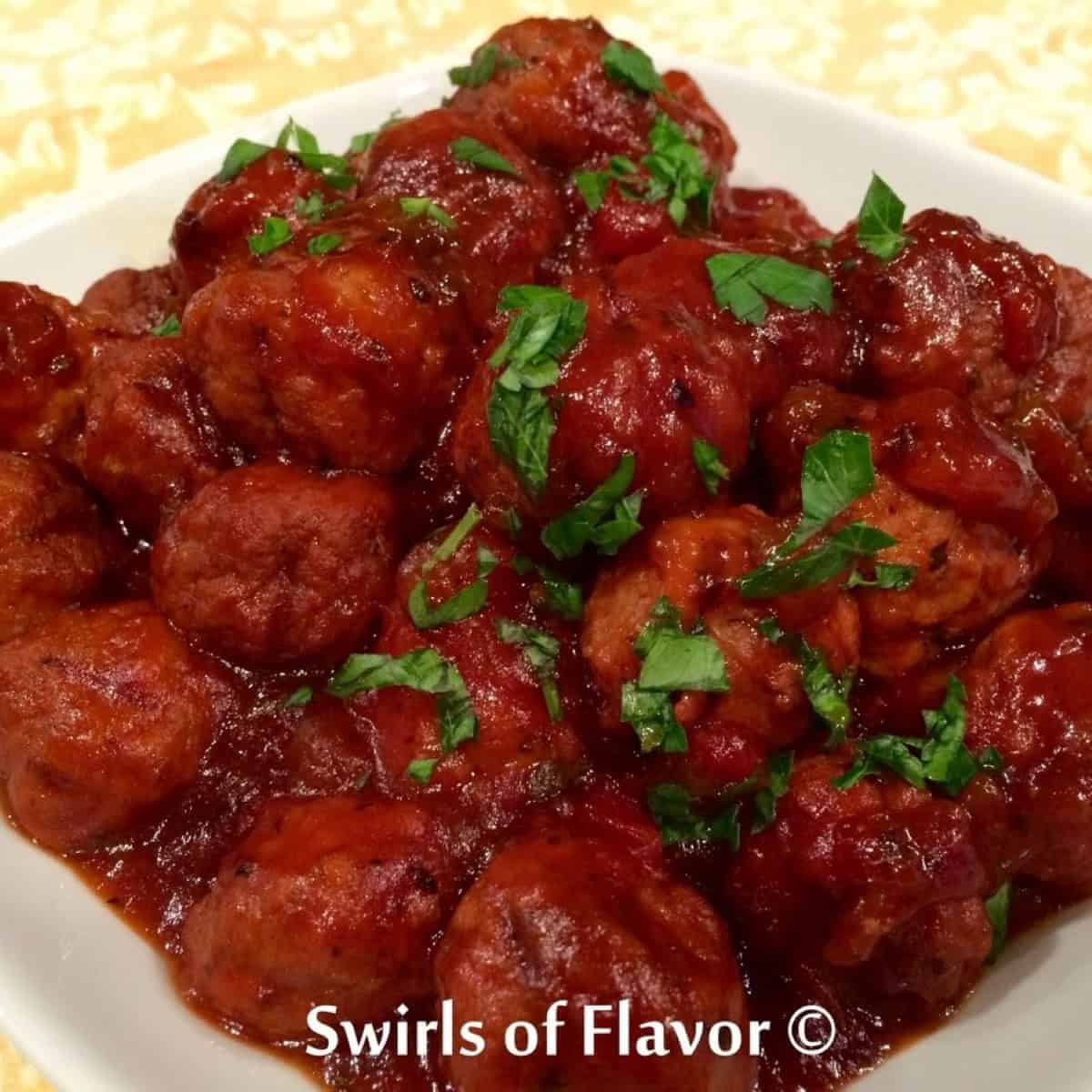 Slow Cooker Mango Barbecue Turkey Meatballs