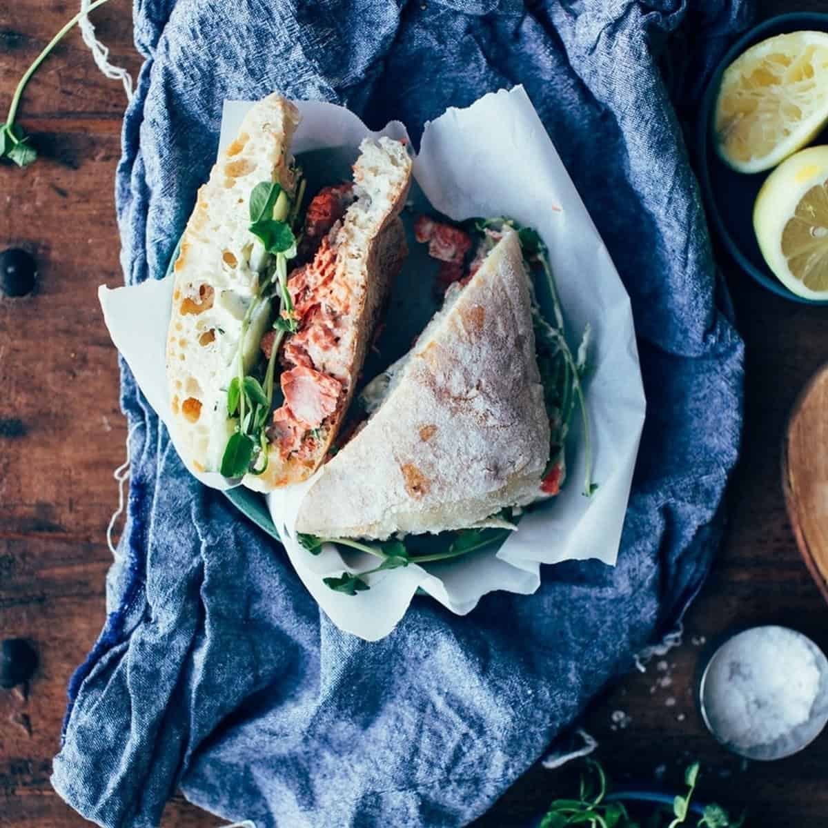 Spring Salmon Sandwiches With Pea Sprouts Lemon Dill Aioli