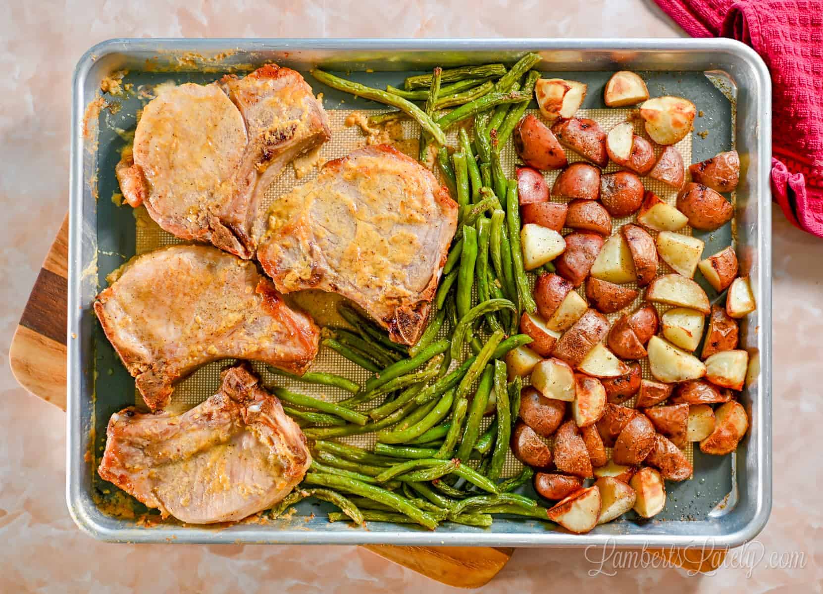Sheet Pan Dijon Pork Chops with Potatoes & Green Beans